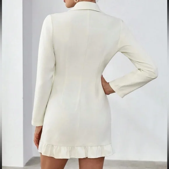 Off white v neck ruffle hem button front mini blazer dress - Picture 5 of 6